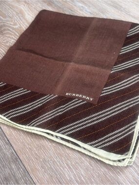 Burberry Brown Striped Pocket Square Men’s Luxury Handkerchief Plaid 19x19 Logo